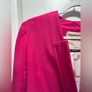 Anthropologie Cartonnier Notched Draper Hot Pink Tencel Blazer ruched sleeves